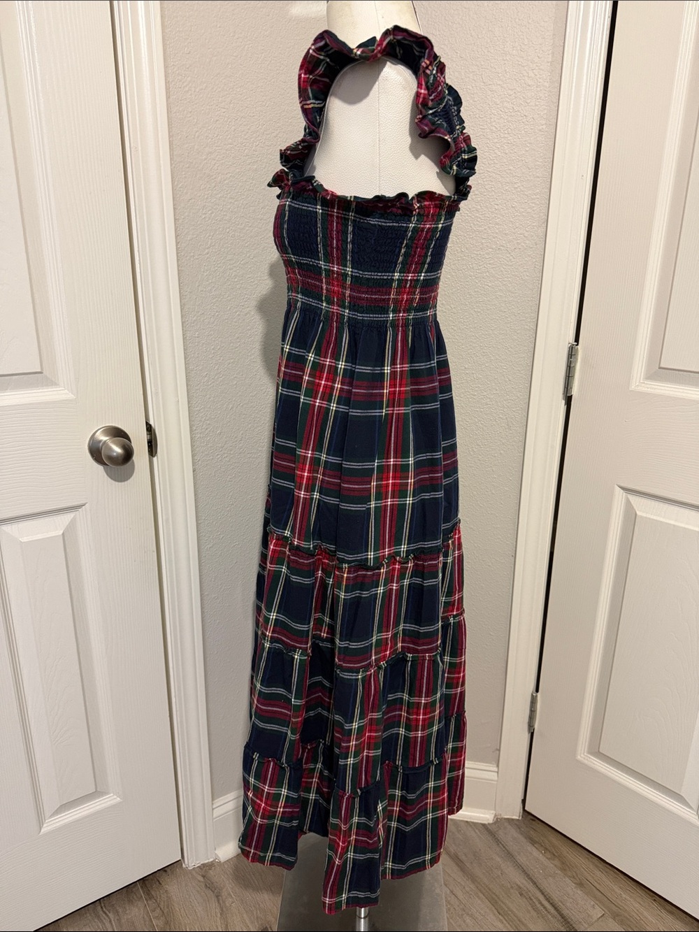 Hill House Ellie Midi Nap Dress Navy Tartan Plaid Smocked Ruffle Tiered - Picture 5 of 8